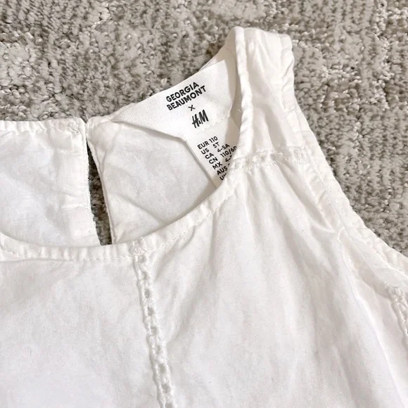 H&M x Georgia Beaumont Girls’ White Embroidered Cotton Dress/Beige Ballet Flats - Picture 7 of 14